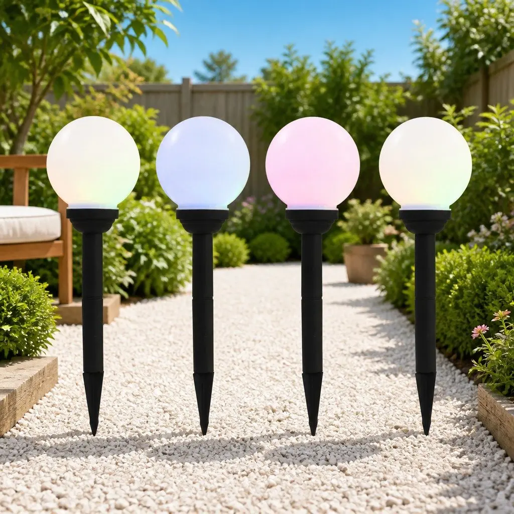 Outdoor Solar LED Spherical Lamps White 15cm Colour Changing Automatic Dusk to Dawn Garden Lighting