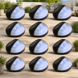 Solar Wall Lights LED Outdoor Garden Lamp Black Round 12 Pack Fence Mount