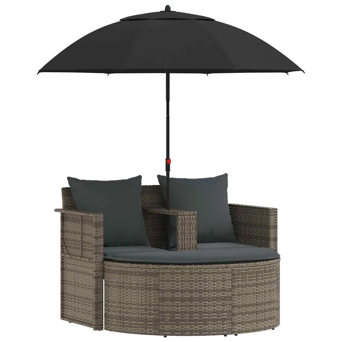 2 Seater Outdoor Garden Sofa Set Grey with Footrest and Parasol Poly Rattan