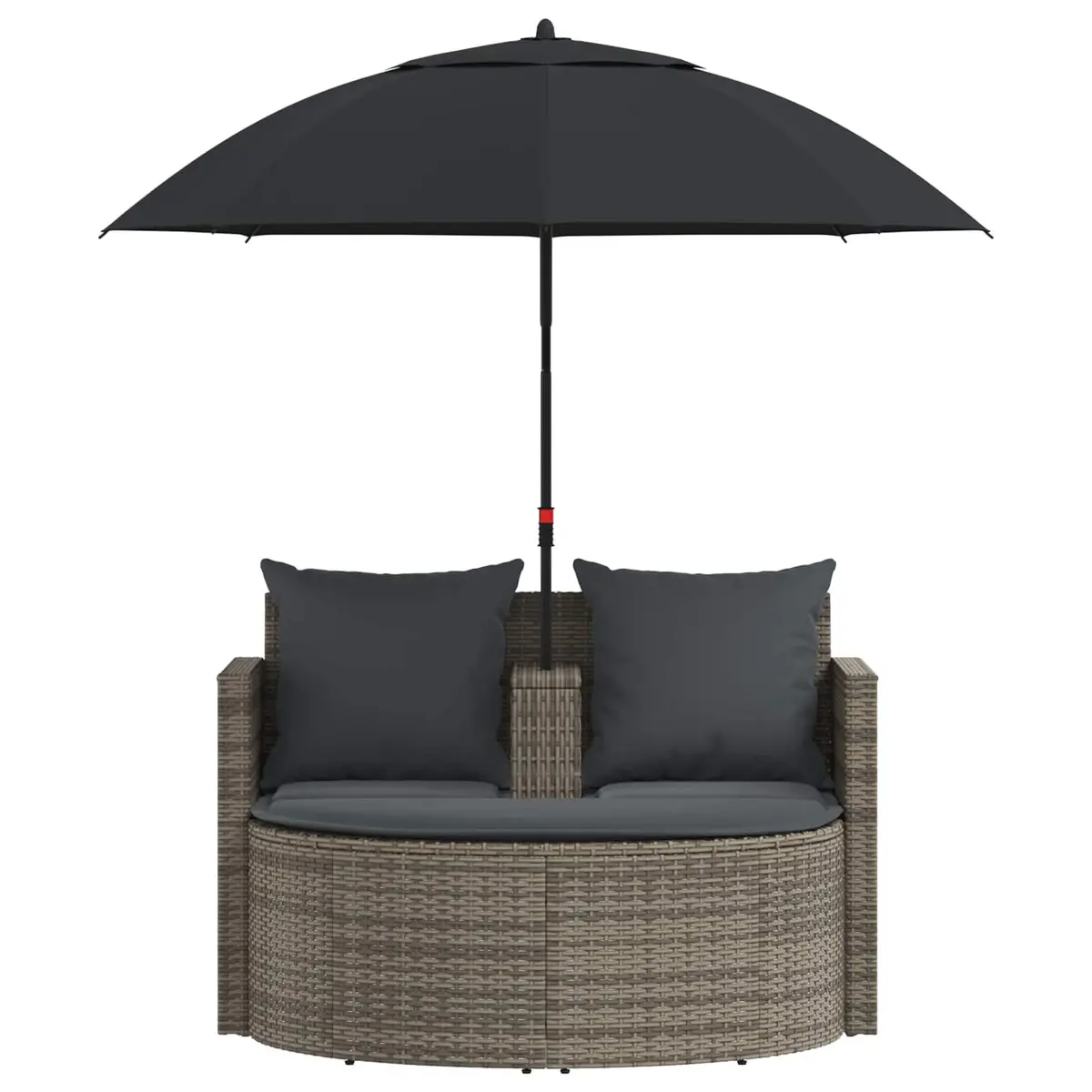 2 Seater Outdoor Garden Sofa Set Grey with Footrest and Parasol Poly Rattan