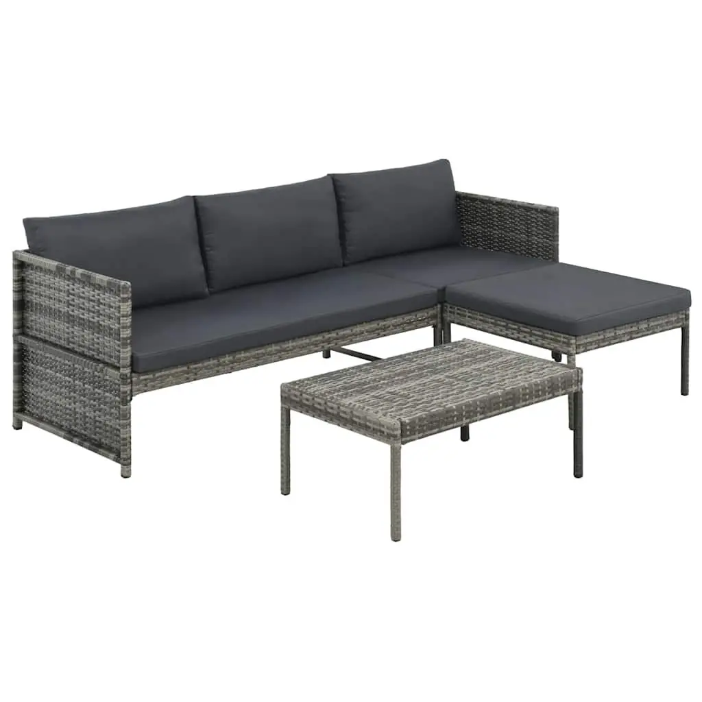 Garden Lounge Set Grey 3 Piece Poly Rattan Sofa Stool Coffee Table Outdoor