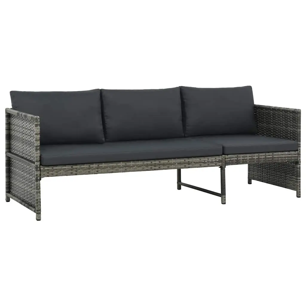 Garden Lounge Set Grey 3 Piece Poly Rattan Sofa Stool Coffee Table Outdoor