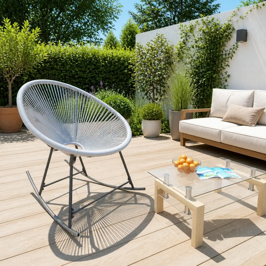 Grey Outdoor Rocking Moon Chair for Relaxation