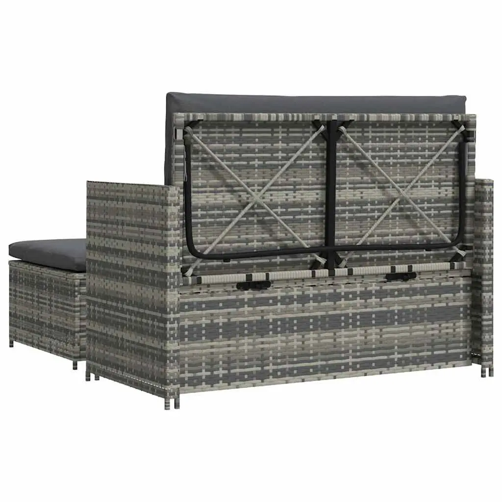 2 Piece Grey Poly Rattan Garden Lounge Sofa Set with Cushions Reclining Backrest