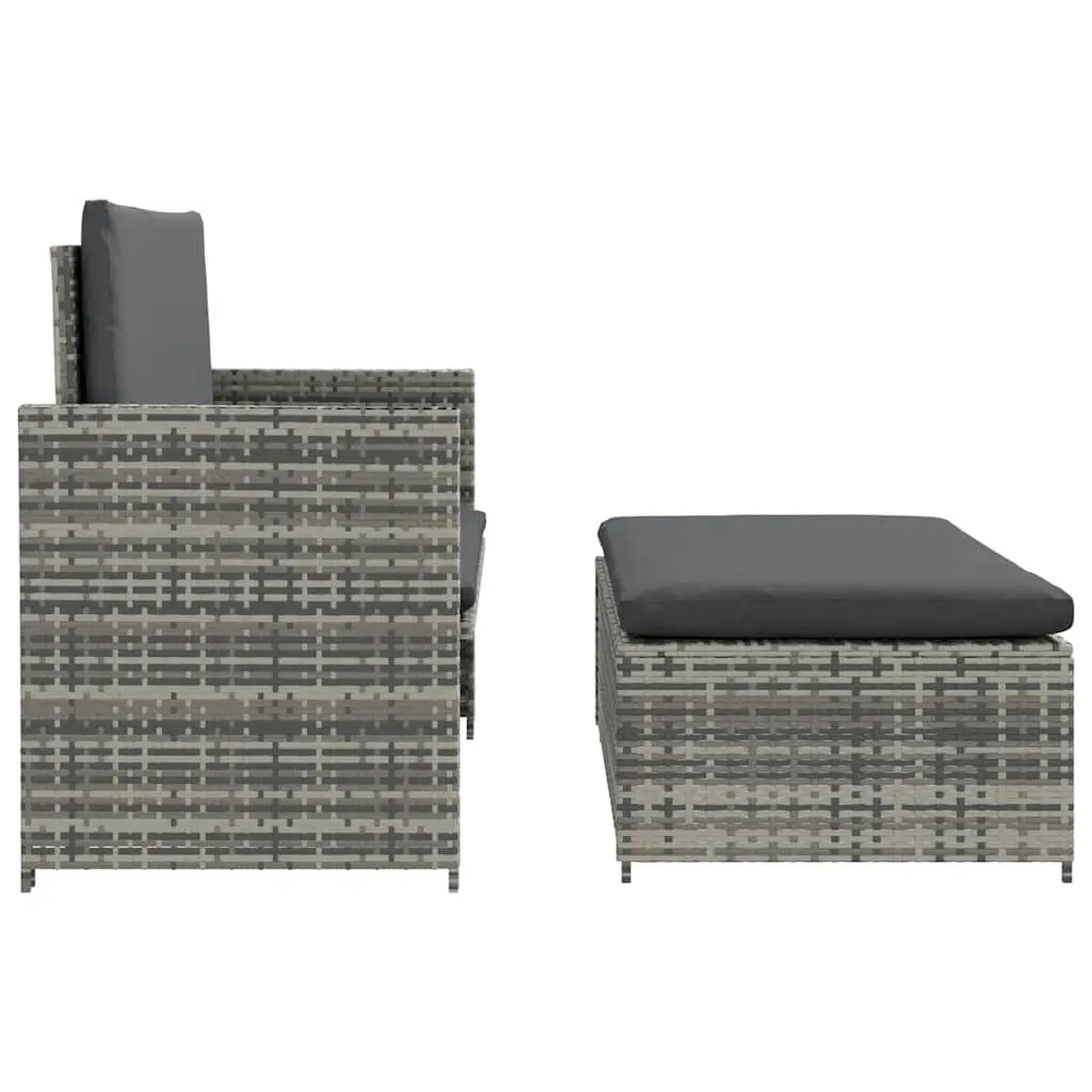 2 Piece Grey Poly Rattan Garden Lounge Sofa Set with Cushions Reclining Backrest