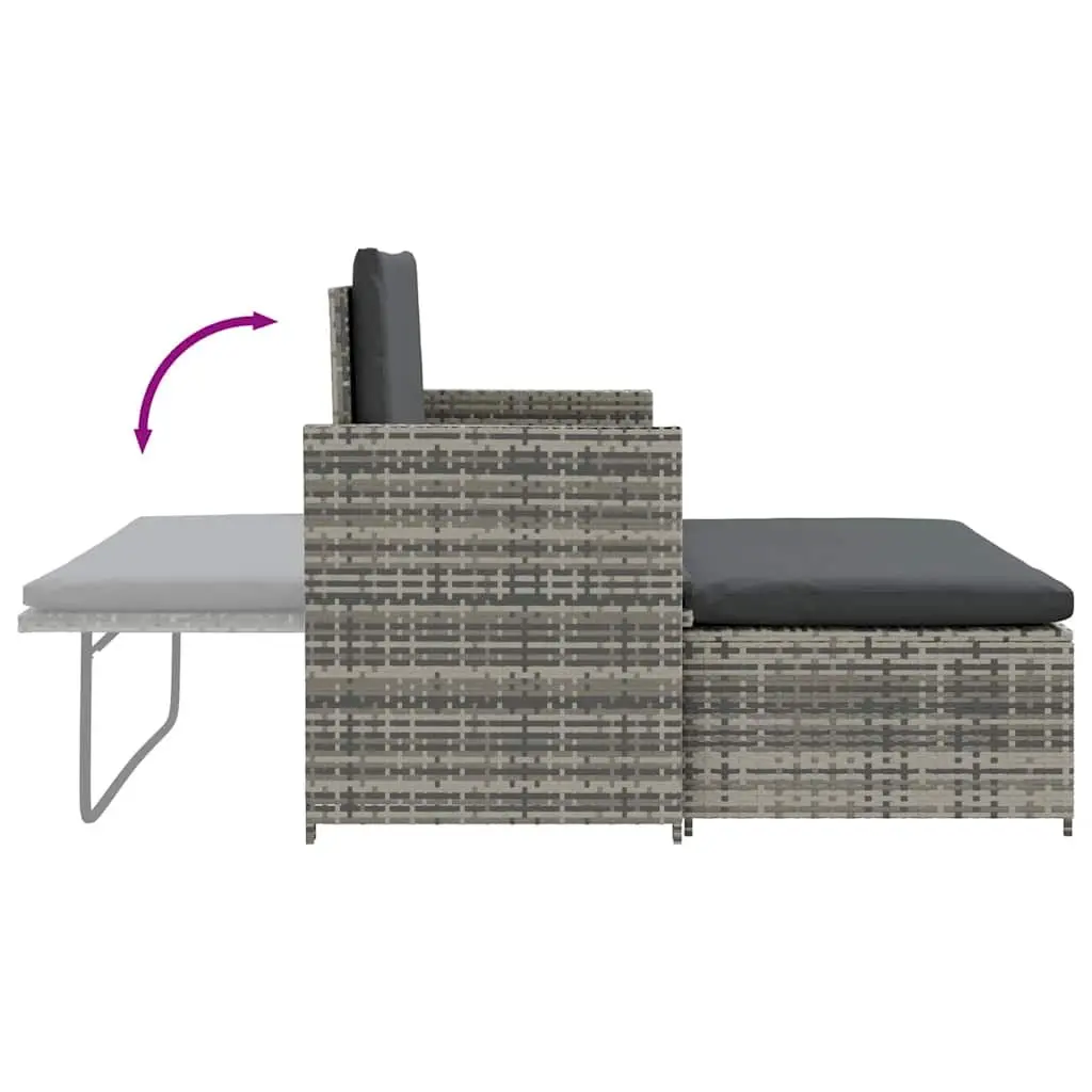 2 Piece Grey Poly Rattan Garden Lounge Sofa Set with Cushions Reclining Backrest