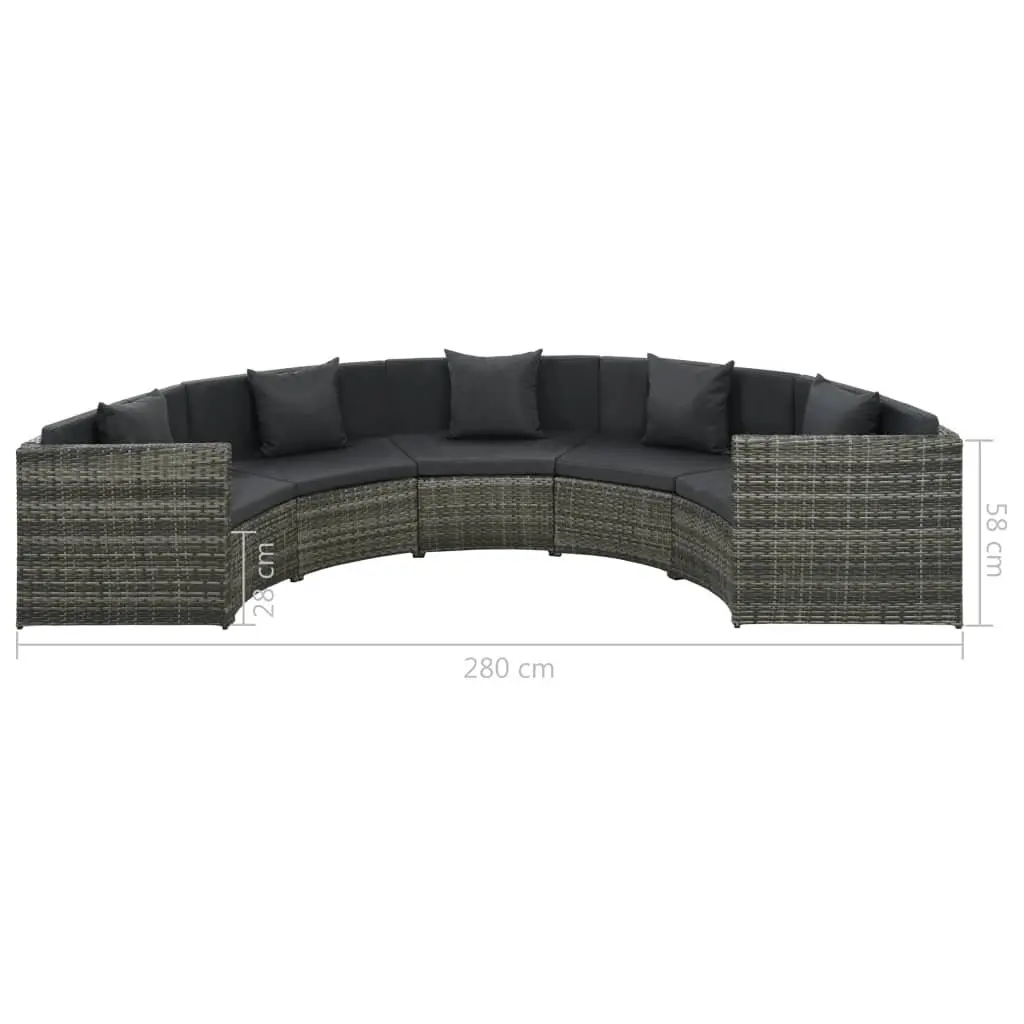 Garden Lounge Sofa Set 7 Piece Poly Rattan Outdoor Patio Furniture Grey Cushions