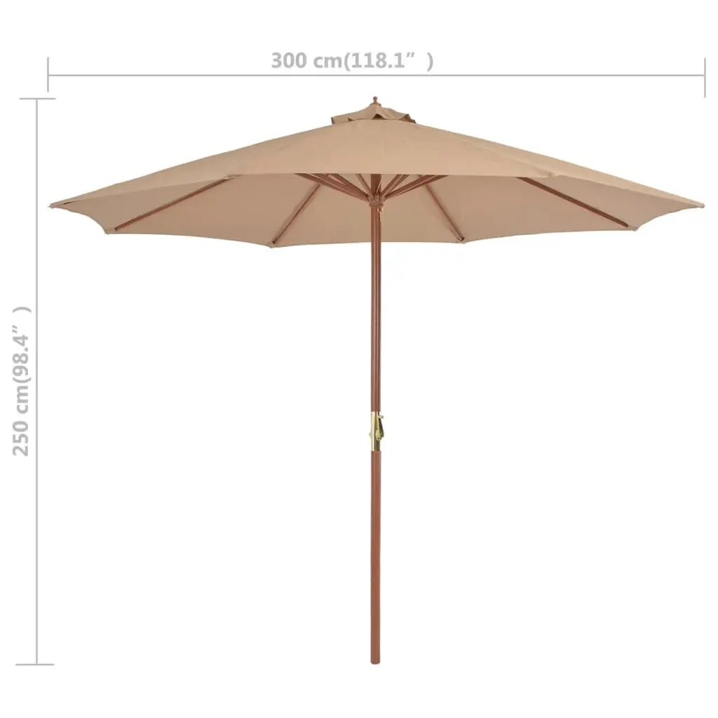 Garden Parasol Taupe 300cm Wooden Pole UV Protective Crank Mechanism