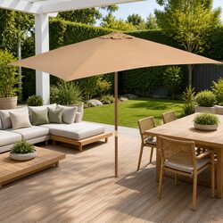 Garden Parasol Wooden Pole 200x300cm Taupe Outdoor Umbrella Shade UV Protection