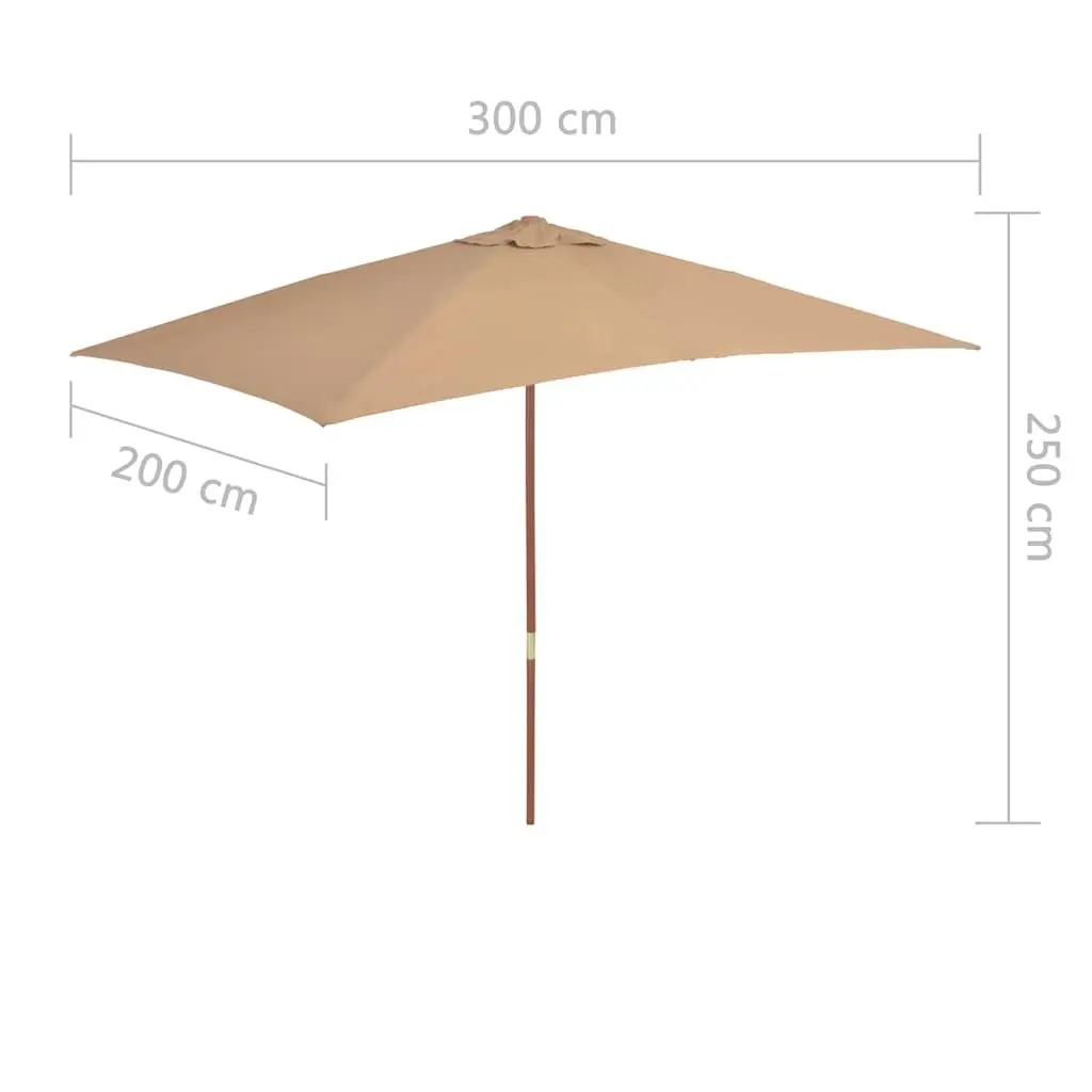Garden Parasol Taupe 200x300cm Wooden Pole UV Protection Outdoor Umbrella Shade