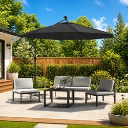 Cantilever Garden Parasol 300cm LED Lights Solar Powered Outdoor Shade