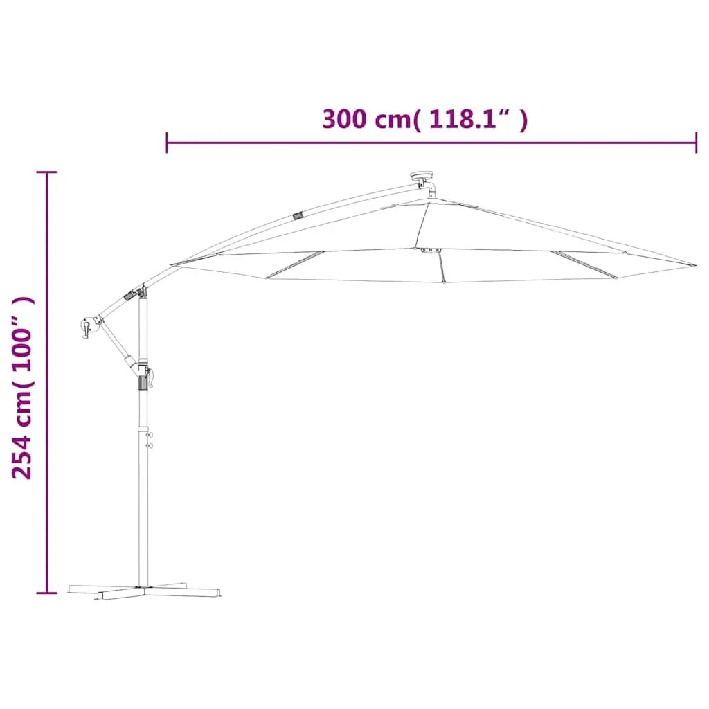 Cantilever Garden Parasol Anthracite 300cm Solar Powered LED Lights UV Protective Cover