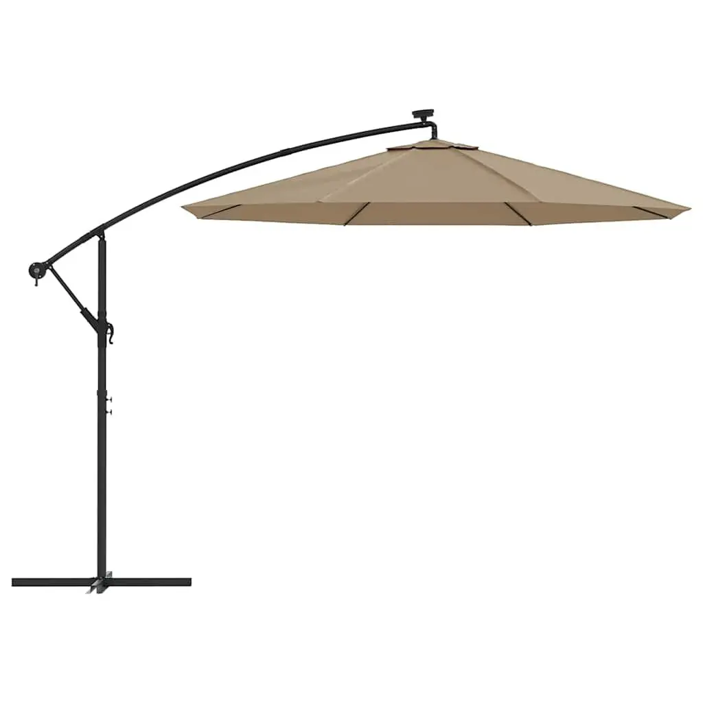Cantilever Garden Parasol Taupe 300cm Solar Powered LED Lights Outdoor Shade