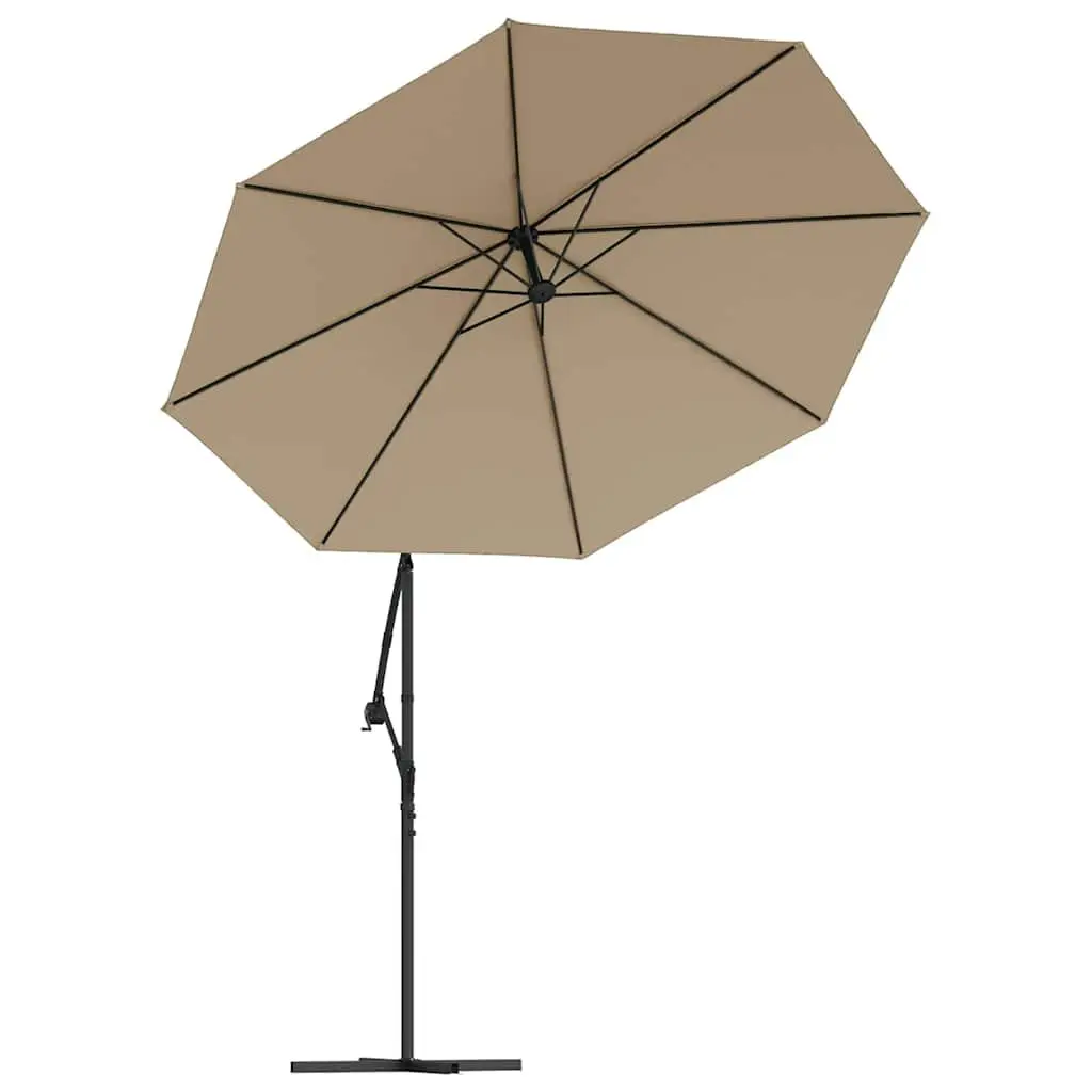 Cantilever Garden Parasol Taupe 300cm Solar Powered LED Lights Outdoor Shade