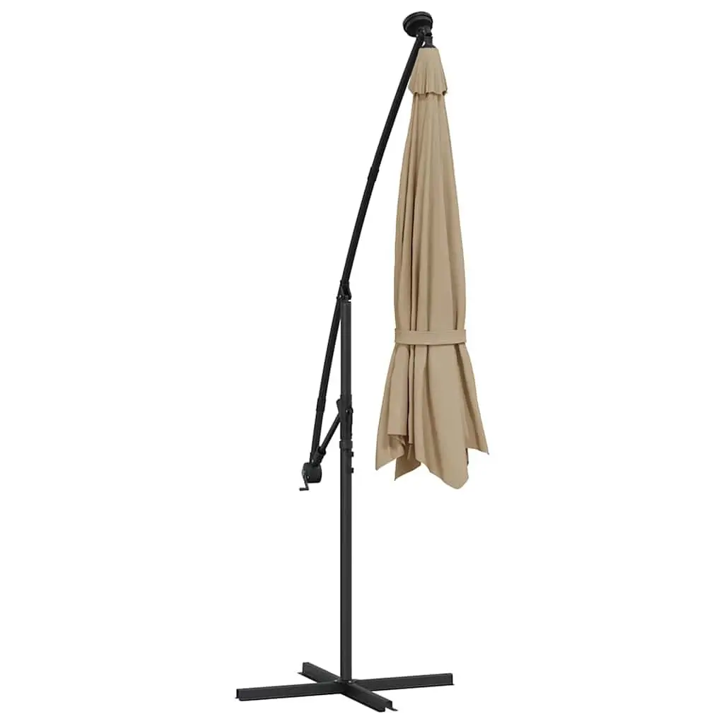 Cantilever Garden Parasol Taupe 300cm Solar Powered LED Lights Outdoor Shade
