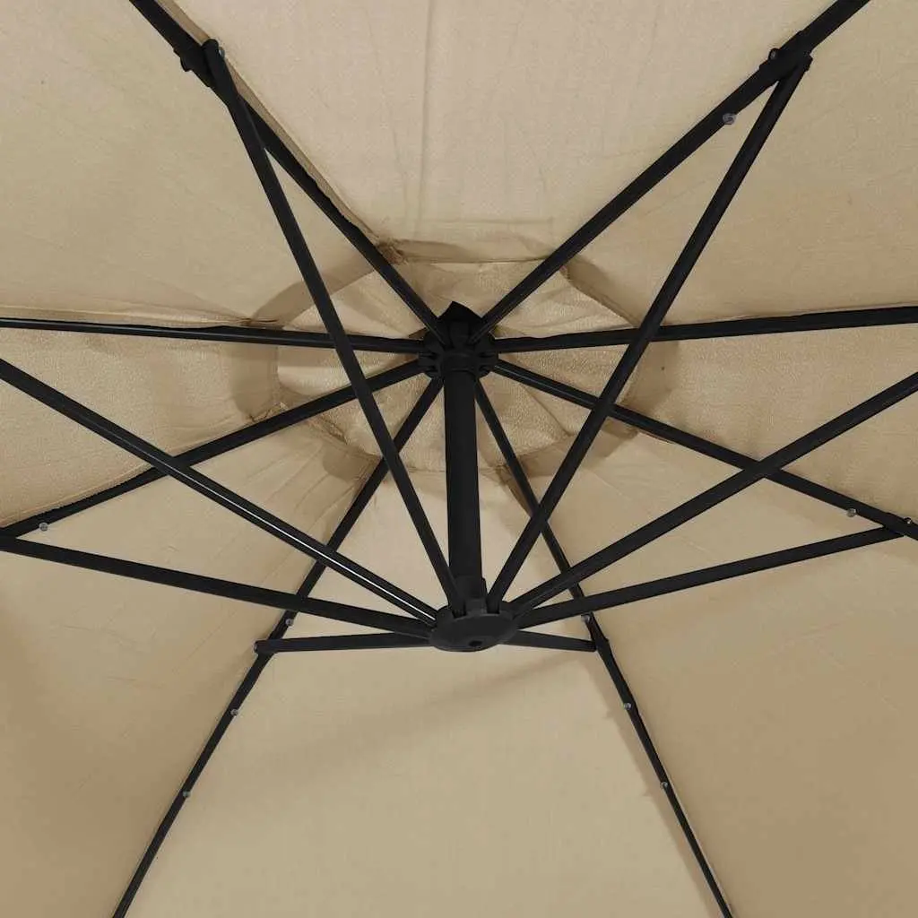 Cantilever Garden Parasol Taupe 300cm Solar Powered LED Lights Outdoor Shade