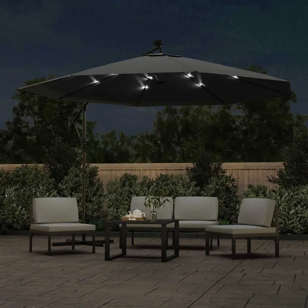 Cantilever Garden Parasol 350cm LED Lights Solar Powered Hanging Outdoor