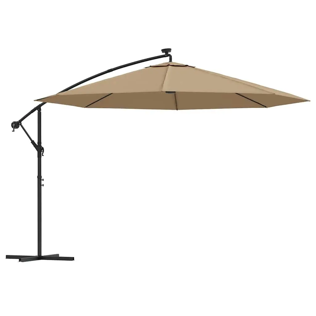 Cantilever Garden Parasol Taupe 350cm Solar Powered LED Lights Outdoor Shade