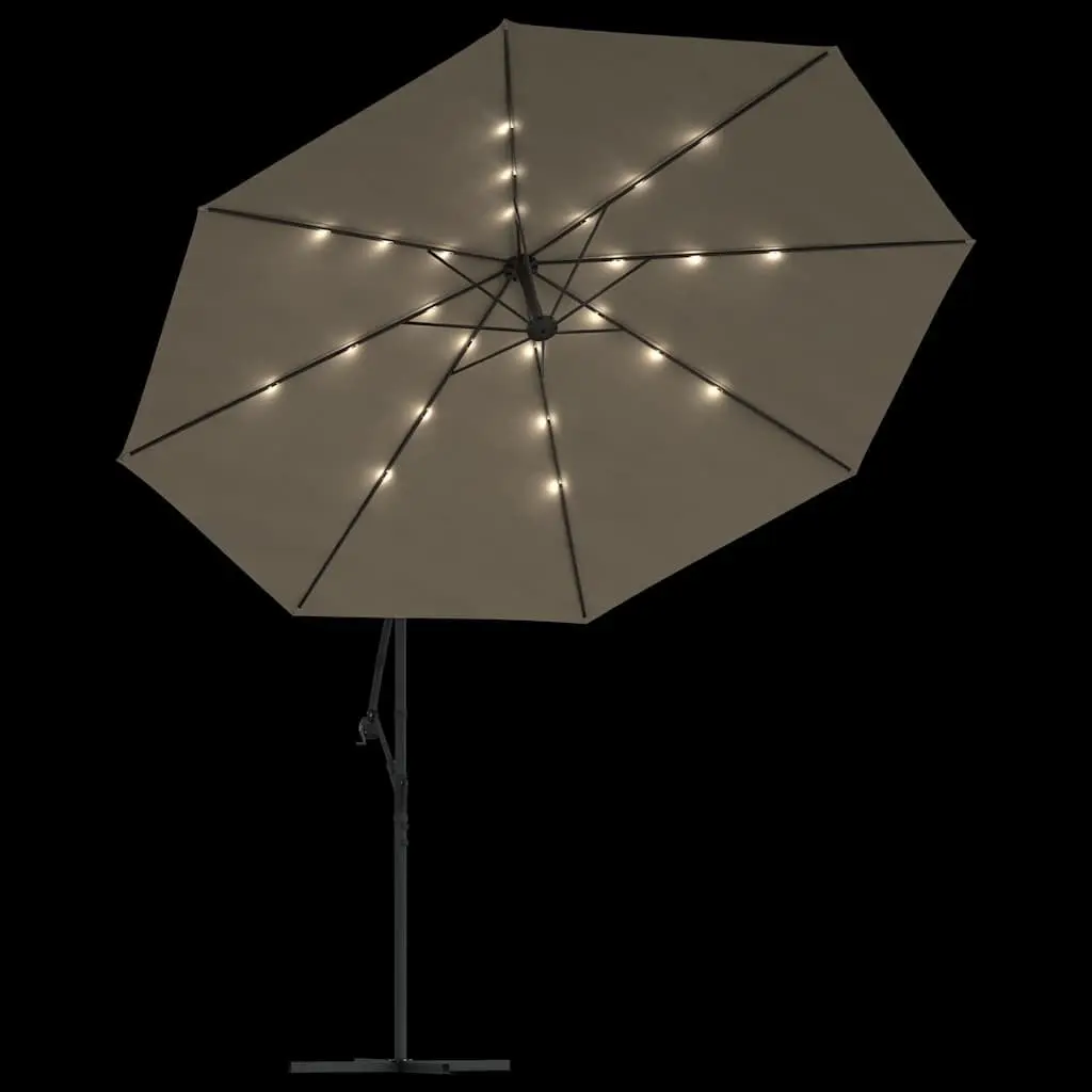 Cantilever Garden Parasol Taupe 350cm Solar Powered LED Lights Outdoor Shade