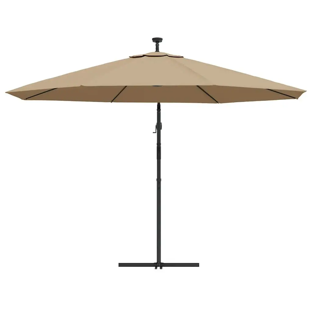 Cantilever Garden Parasol Taupe 350cm Solar Powered LED Lights Outdoor Shade