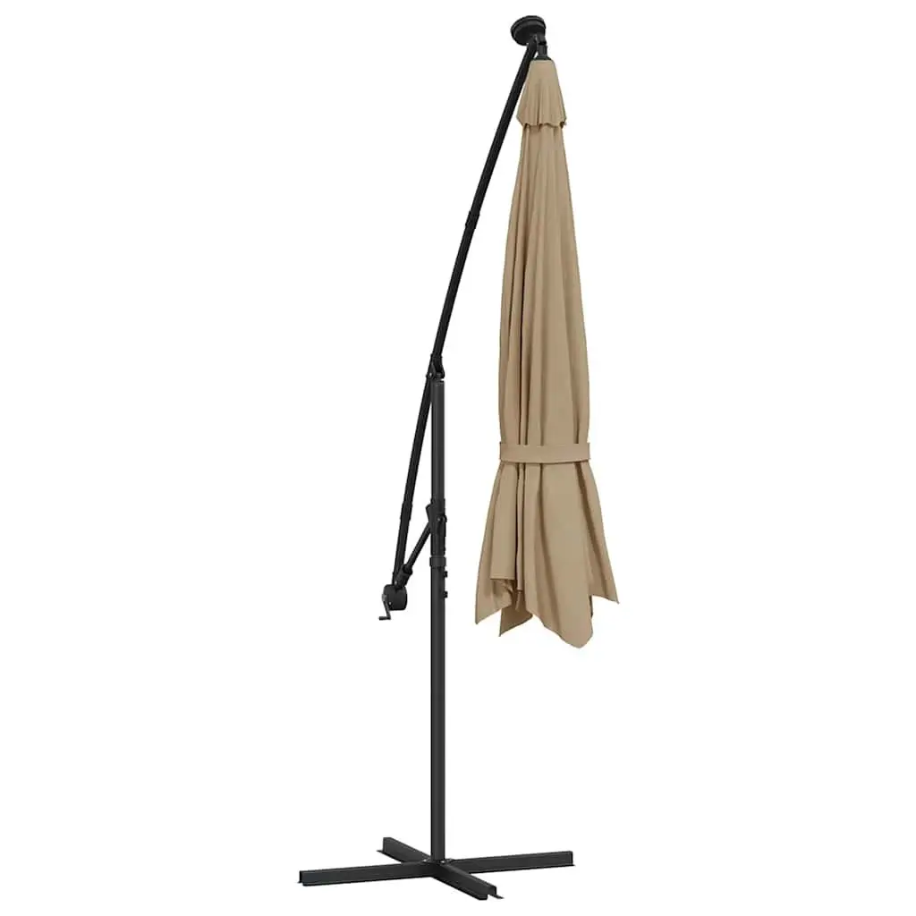 Cantilever Garden Parasol Taupe 350cm Solar Powered LED Lights Outdoor Shade