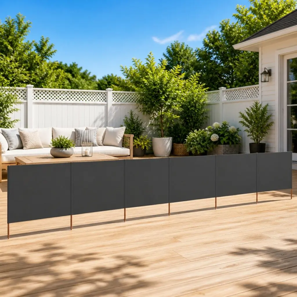 6-Panel Folding Wind Screen Grey 800x80cm Portable Outdoor Garden Shelter
