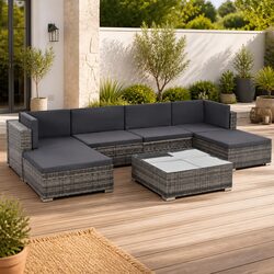 7 Piece Outdoor Garden Lounge Furniture Set Poly Rattan Sofa Patio Sectional