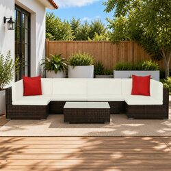 Compact 7-Piece Outdoor Sofa Set with Cushions