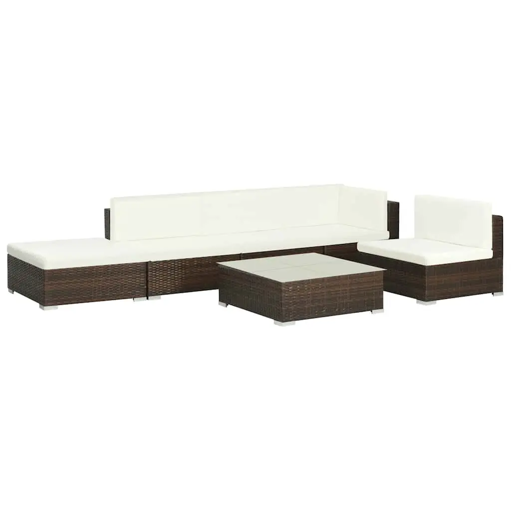 Garden Lounge Set Brown 6 Piece Outdoor Furniture Poly Rattan Sofa with Cushions