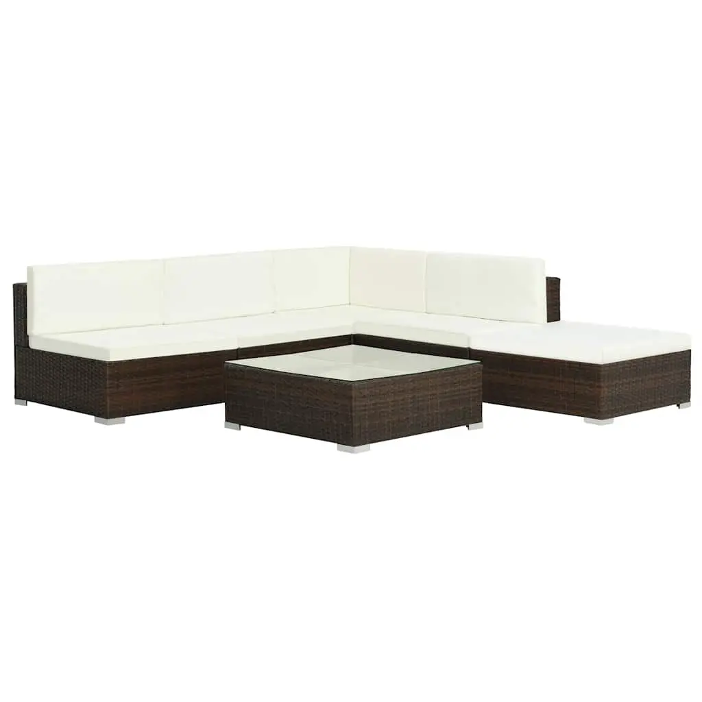 Garden Lounge Set Brown 6 Piece Outdoor Furniture Poly Rattan Sofa with Cushions