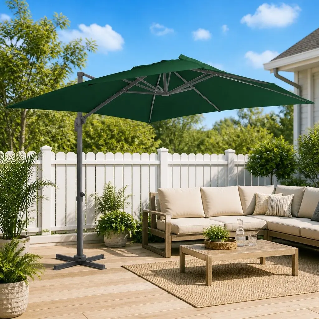 Cantilever Garden Parasol Green 400x300 cm UV Protective Polyester Cover 360-Degree Rotating Centre Pole