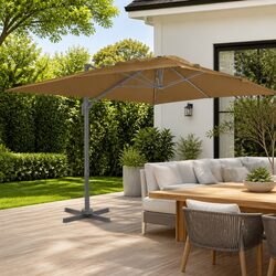 Compact 400x300cm Taupe Cantilever Garden Parasol