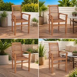 Stacking Dining Chairs 4 pcs Teak Wood Garden Patio Furniture Brown Set