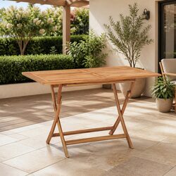 Folding Garden Table with Teak Wood and Parasol Hole