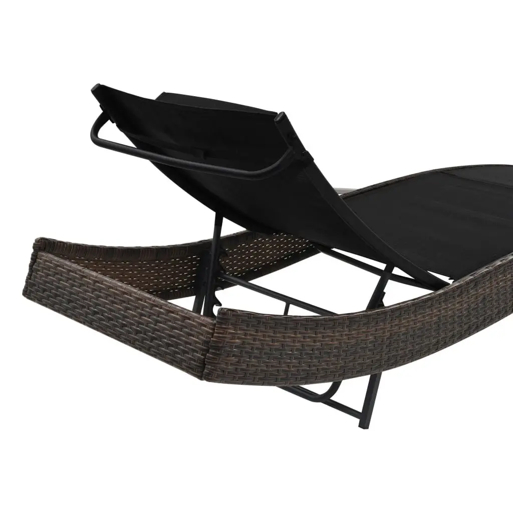 Sun Lounger Brown Adjustable Backrest Outdoor Garden Patio Reclining Bed