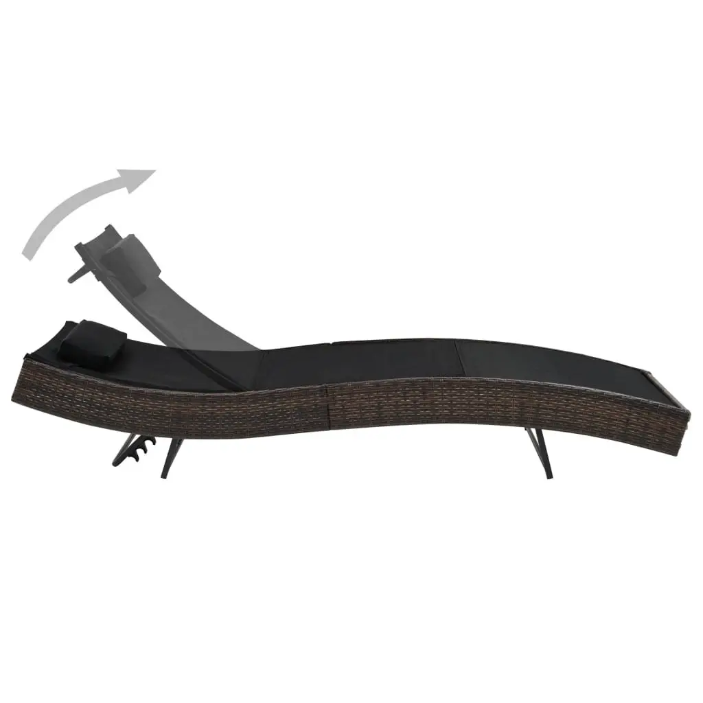Sun Lounger Brown Adjustable Backrest Outdoor Garden Patio Reclining Bed