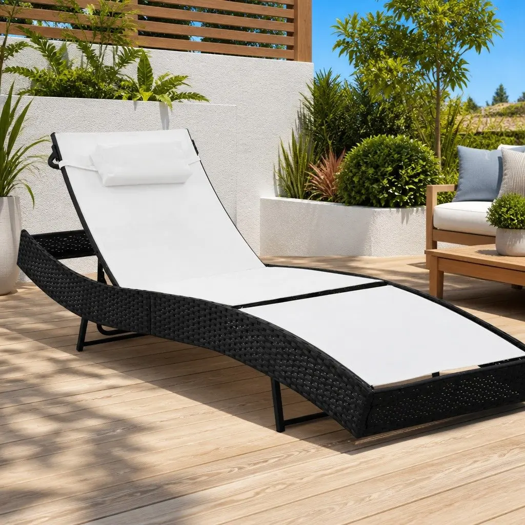 Sun Lounger Black Adjustable Backrest Outdoor Reclining Chair