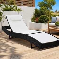 Sun Lounger with Pillow Adjustable Backrest Outdoor Reclining Chair Black