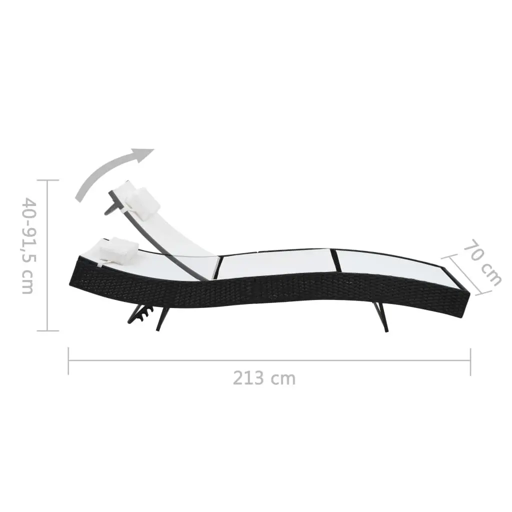 Sun Lounger Black Adjustable Backrest Outdoor Reclining Chair