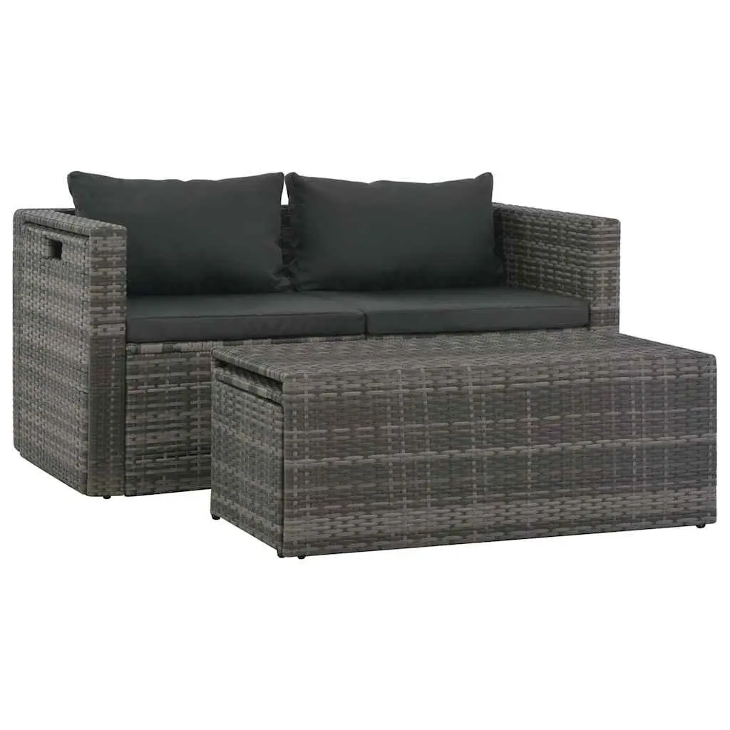 Garden Lounge Set Grey 6 Piece Weather-Resistant PE Rattan Outdoor Furniture with Cushions