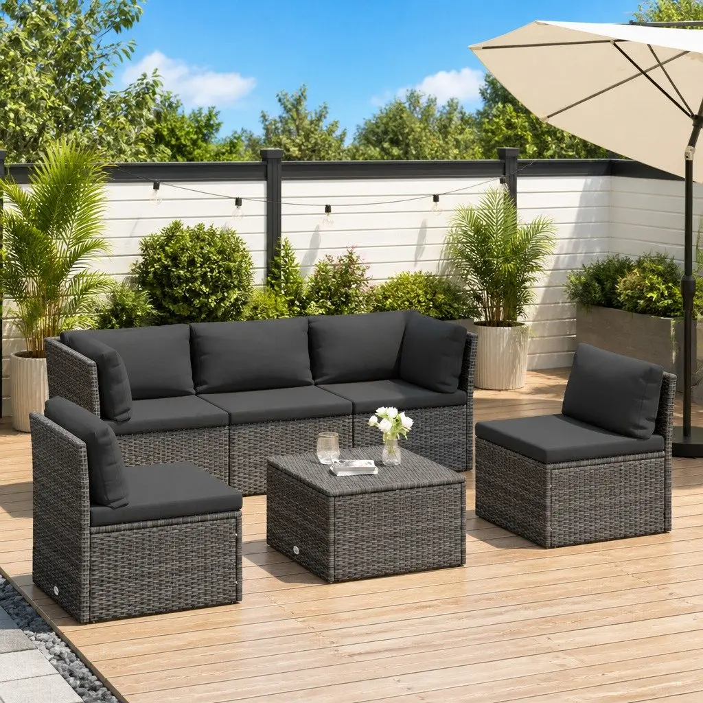 4 Piece Garden Lounge Sofa Set Grey Weather-Resistant PE Rattan Cushions