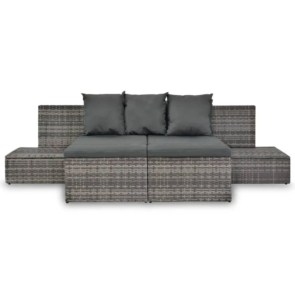 4 Piece Garden Lounge Set Grey Outdoor Sofa Sunbed Cushions Rattan