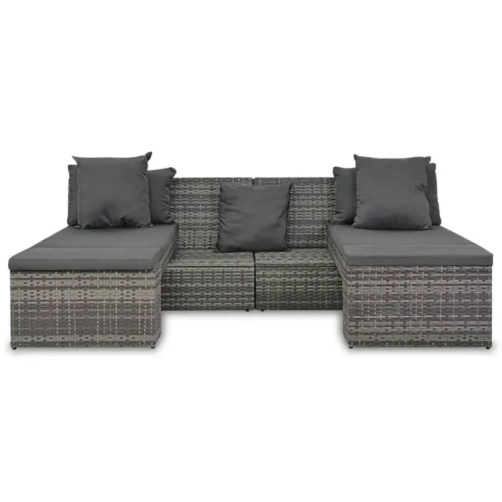 4 Piece Garden Lounge Set Grey Outdoor Sofa Sunbed Cushions Rattan