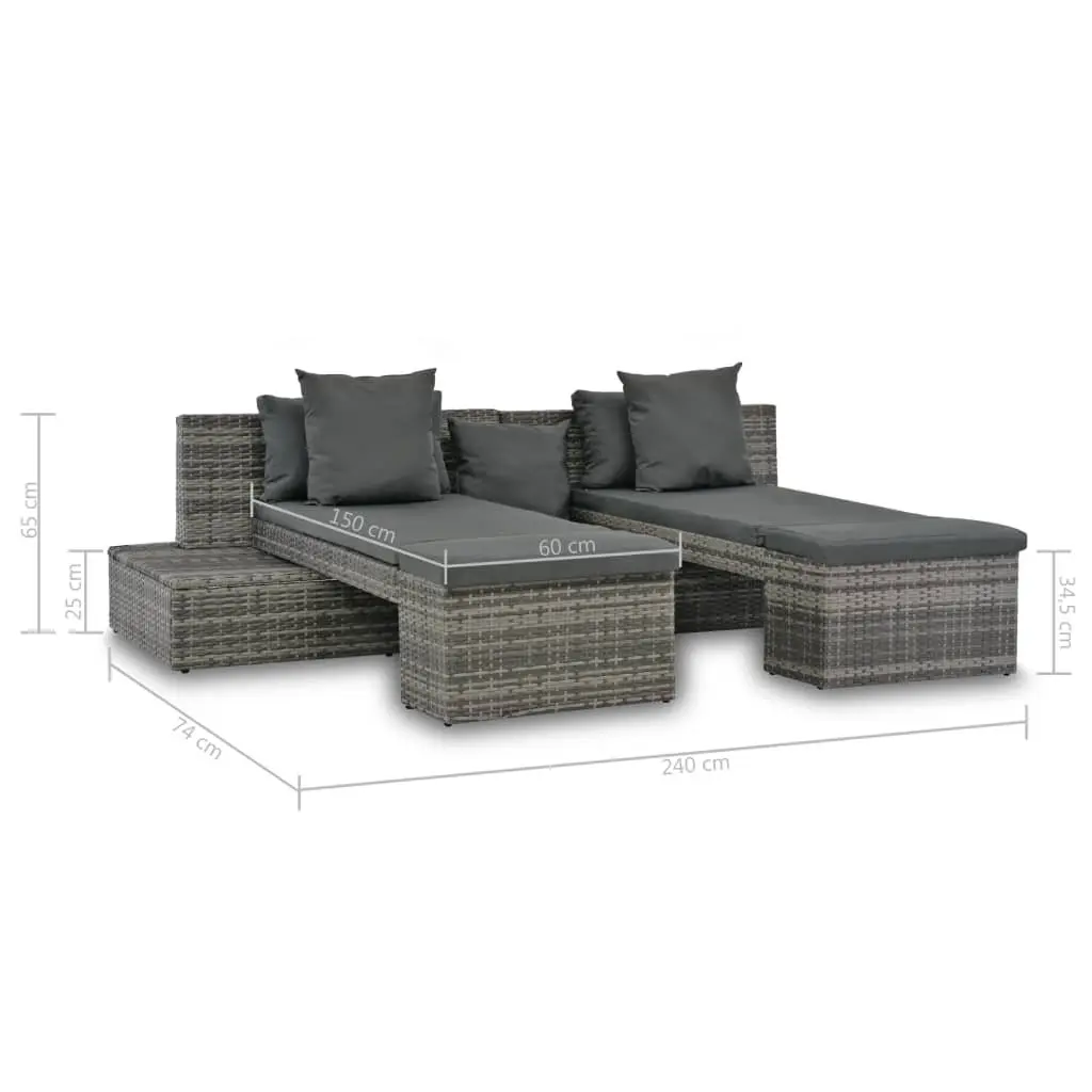 4 Piece Garden Lounge Set Grey Outdoor Sofa Sunbed Cushions Rattan
