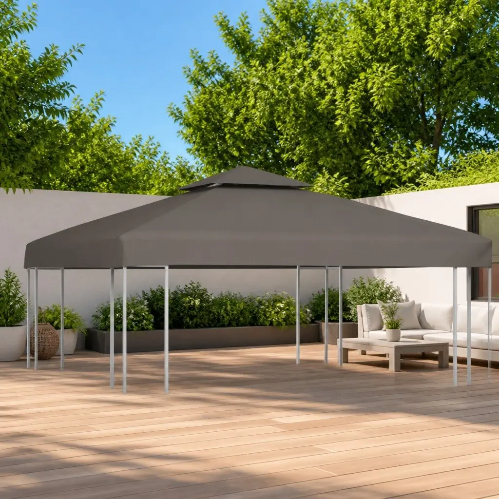 2-Tier Gazebo Top Cover Taupe 3x3 m Water-Resistant Polyester Fabric