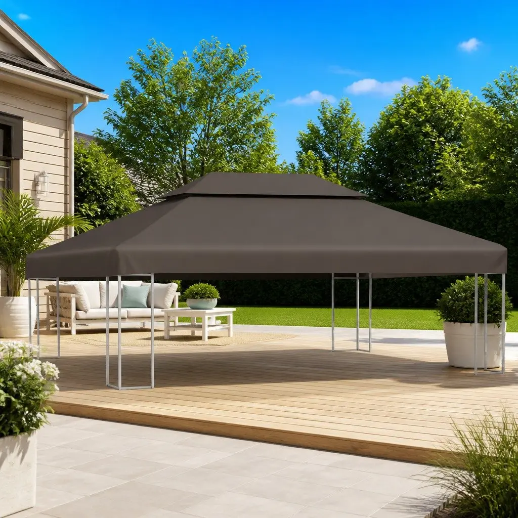2-Tier Gazebo Top Cover Taupe 4x3m Outdoor Canopy Replacement Water-Resistant Polyester