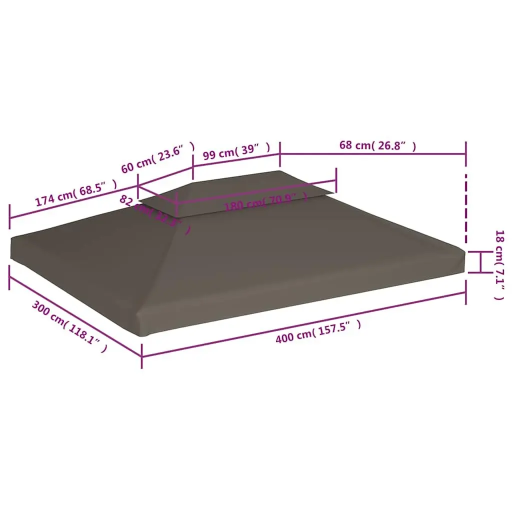 2-Tier Gazebo Top Cover Taupe 4x3m Outdoor Canopy Replacement Water-Resistant Polyester