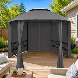 Hexagonal Gazebo Pavilion with Removable Curtains