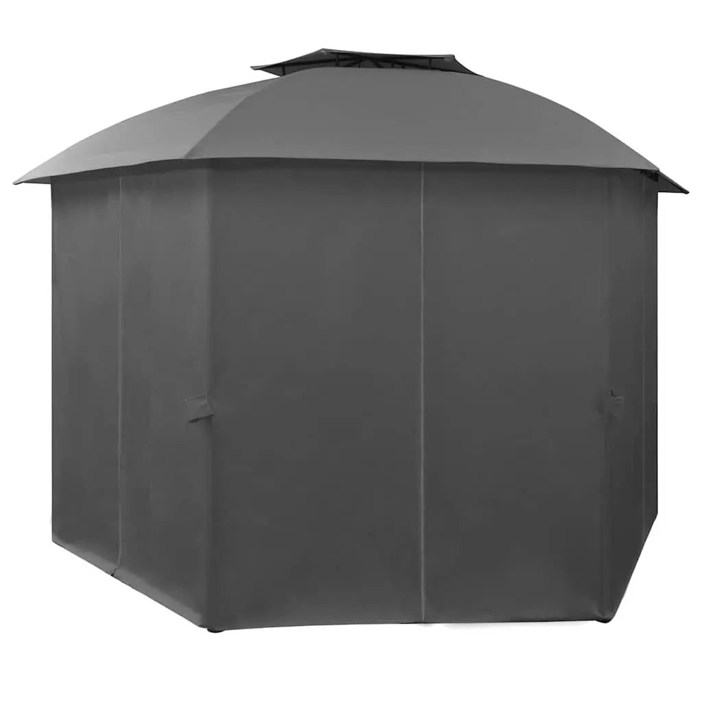 Hexagonal Garden Gazebo Anthracite 360 x 265 cm Double-Vented Roof Water-Resistant Polyester with Curtains