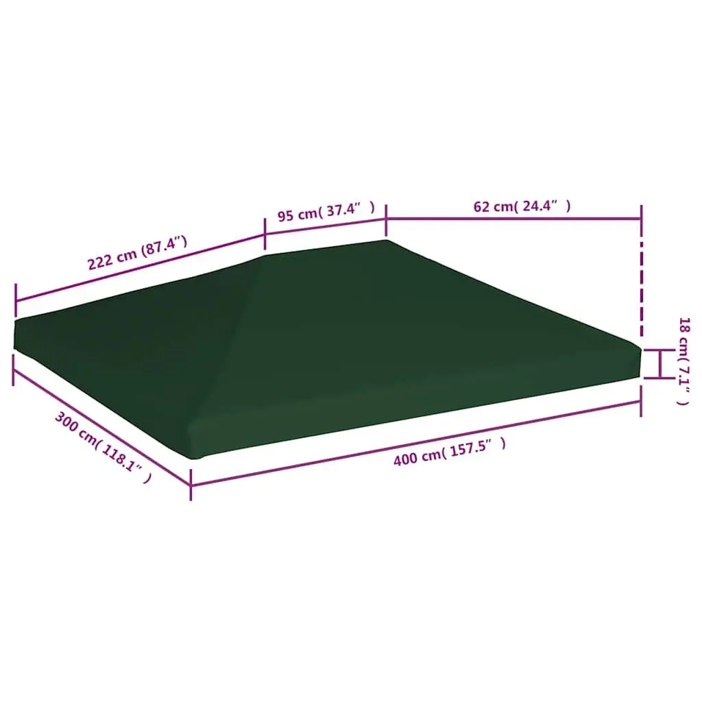 Gazebo Top Cover Green 4x3 m Water Resistant Polyester Replacement Canopy Roof